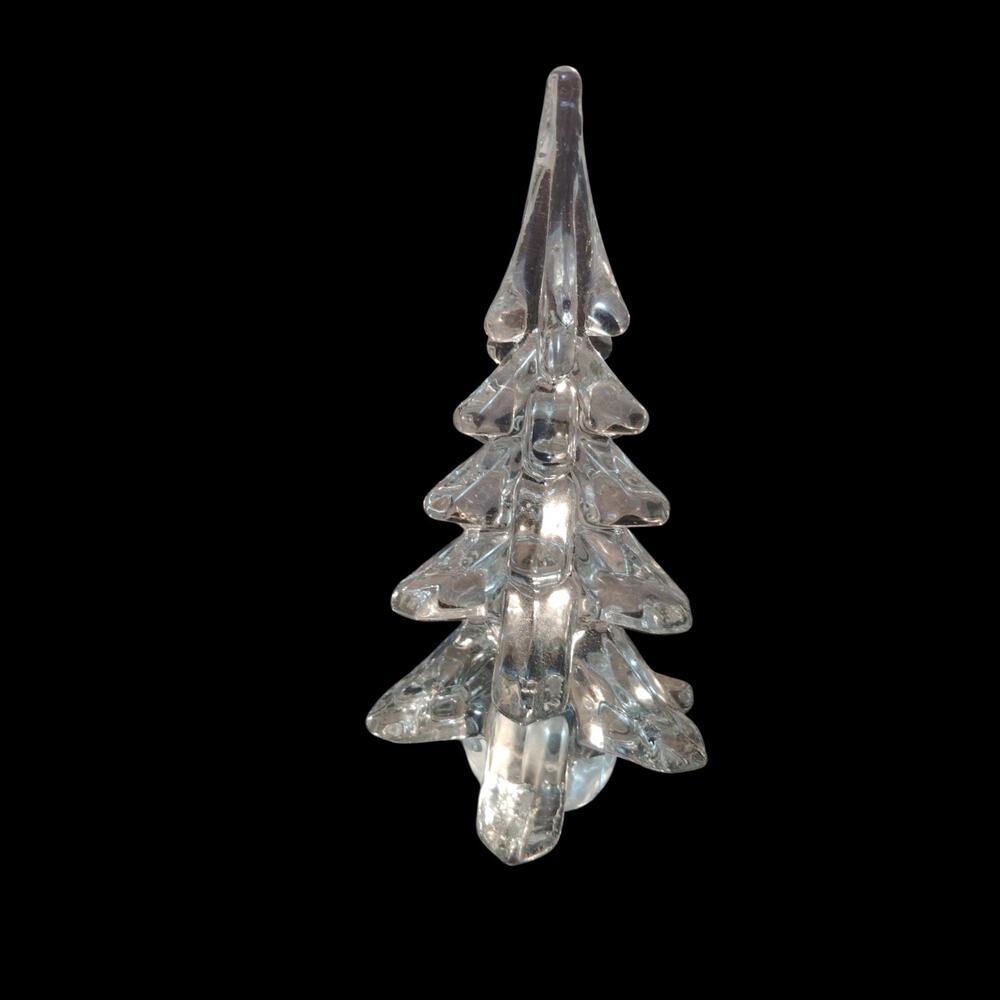 R.O.C. Clear Glass Christmas Tree Figurine Or Paper Weight Made in Taiwan